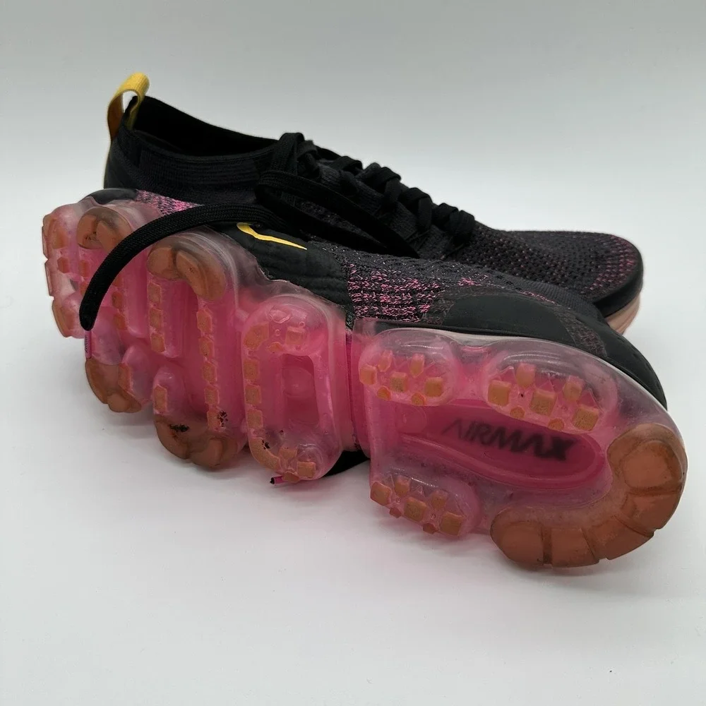 Nike Air VaporMax Flyknit 2 Shoes Mens 9 Black Pink Running Athletic Sneakers